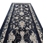 300 x 80 cm Navy, Grey & Gold Ornate Floral Persian Runner Rug