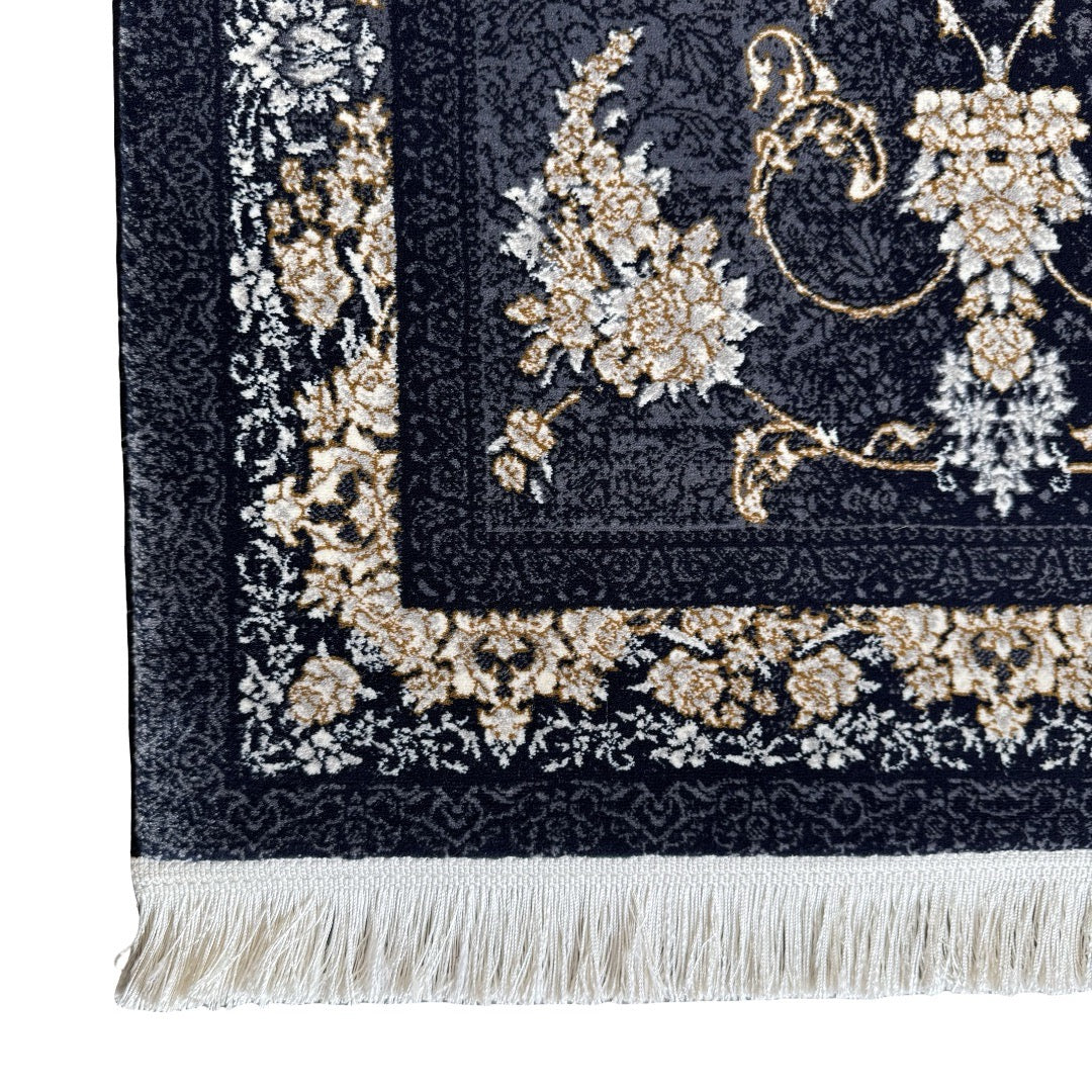 300 x 80 cm Navy, Grey & Gold Ornate Floral Persian Runner Rug