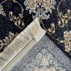 300 x 80 cm Navy, Grey & Gold Ornate Floral Persian Runner Rug