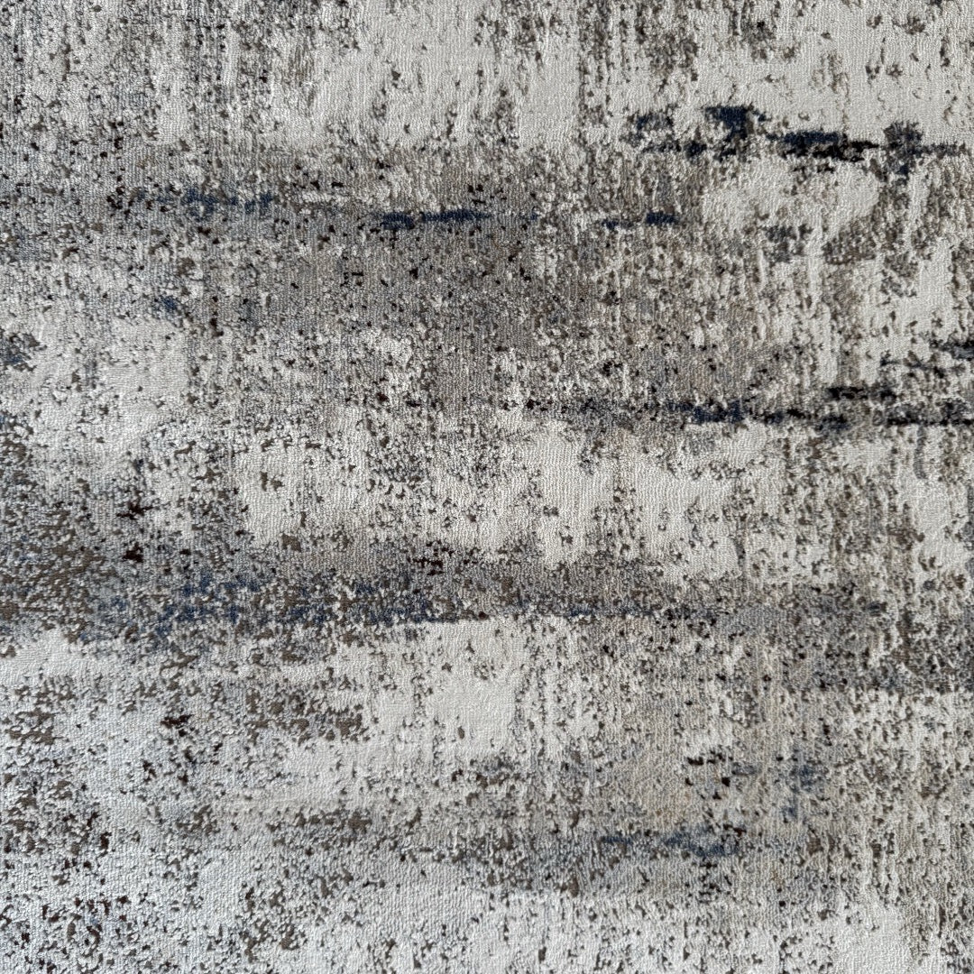 300 x 80 cm Grey & Ivory Abstract Runner Rug with Navy Accents