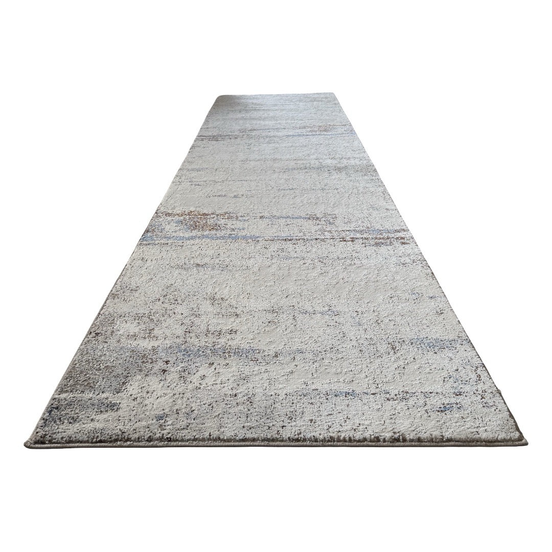 300 x 80 cm Grey & Ivory Abstract Runner Rug with Navy Accents