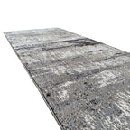 300 x 80 cm Grey & Ivory Abstract Runner Rug with Navy Accents