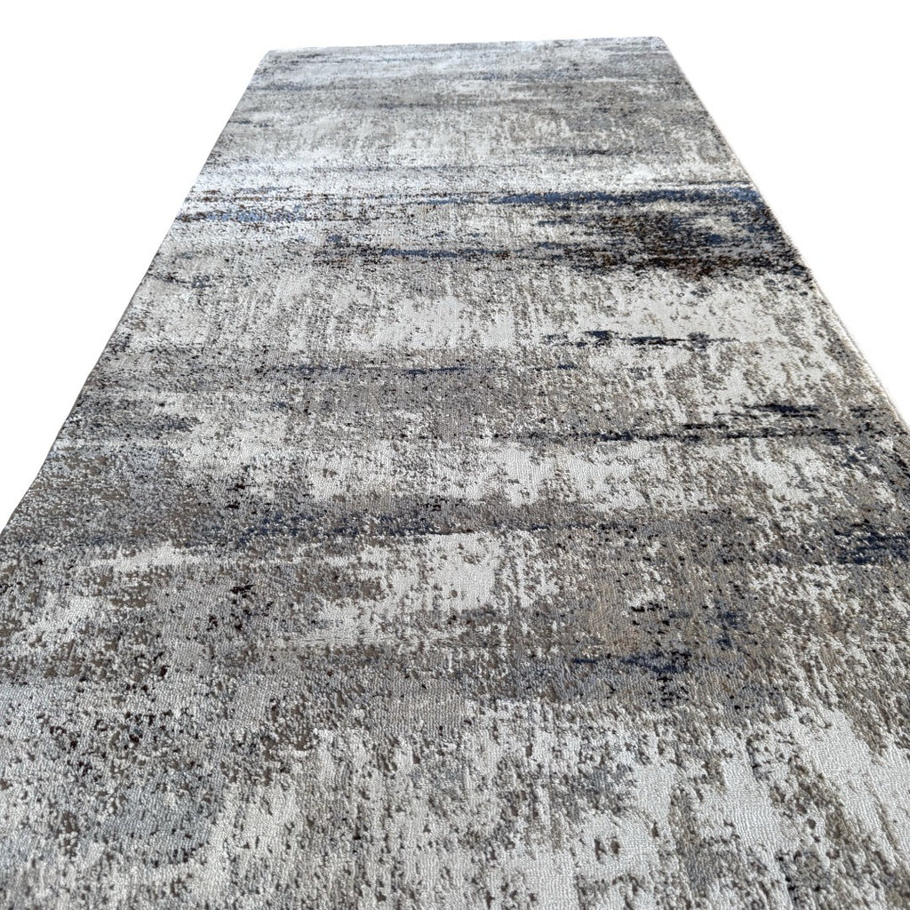 300 x 80 cm Grey & Ivory Abstract Runner Rug with Navy Accents