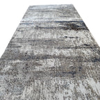 300 x 80 cm Grey & Ivory Abstract Runner Rug with Navy Accents