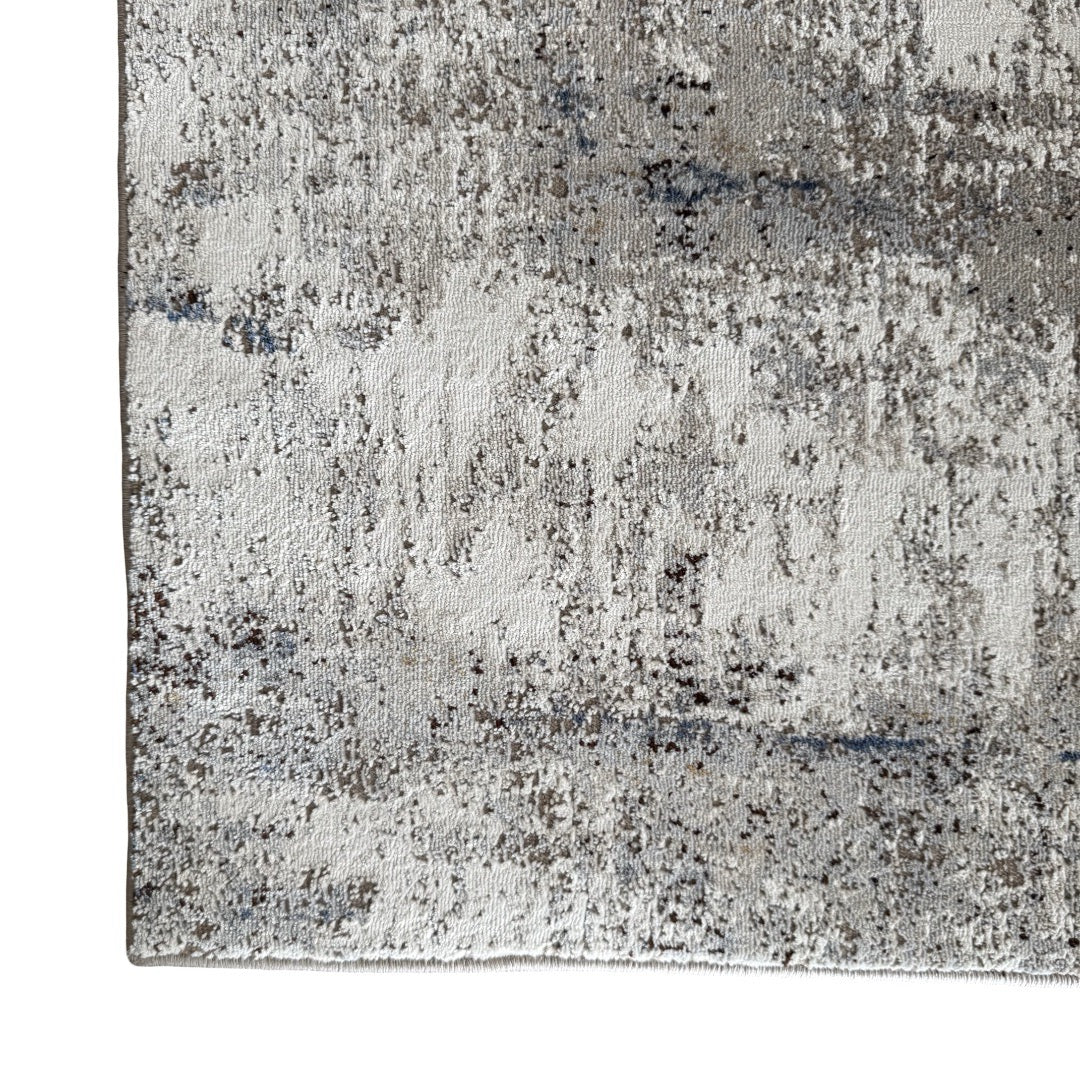 300 x 80 cm Grey & Ivory Abstract Runner Rug with Navy Accents