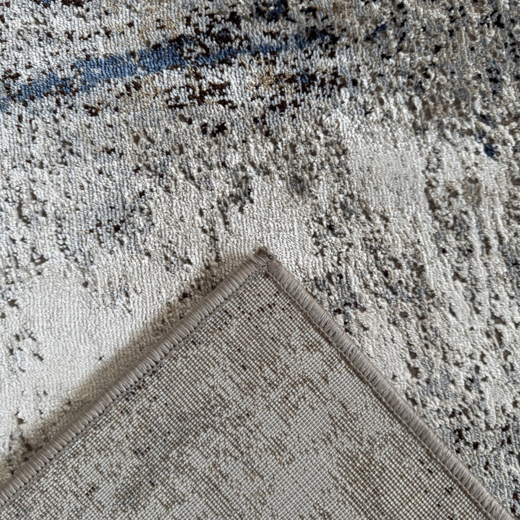 300 x 80 cm Grey & Ivory Abstract Runner Rug with Navy Accents
