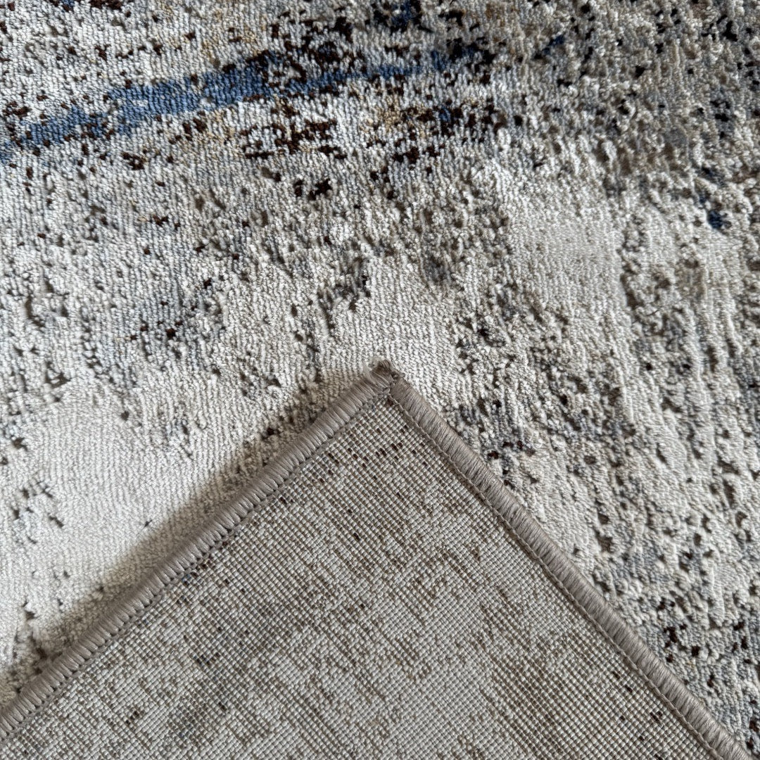 300 x 80 cm Grey & Ivory Abstract Runner Rug with Navy Accents