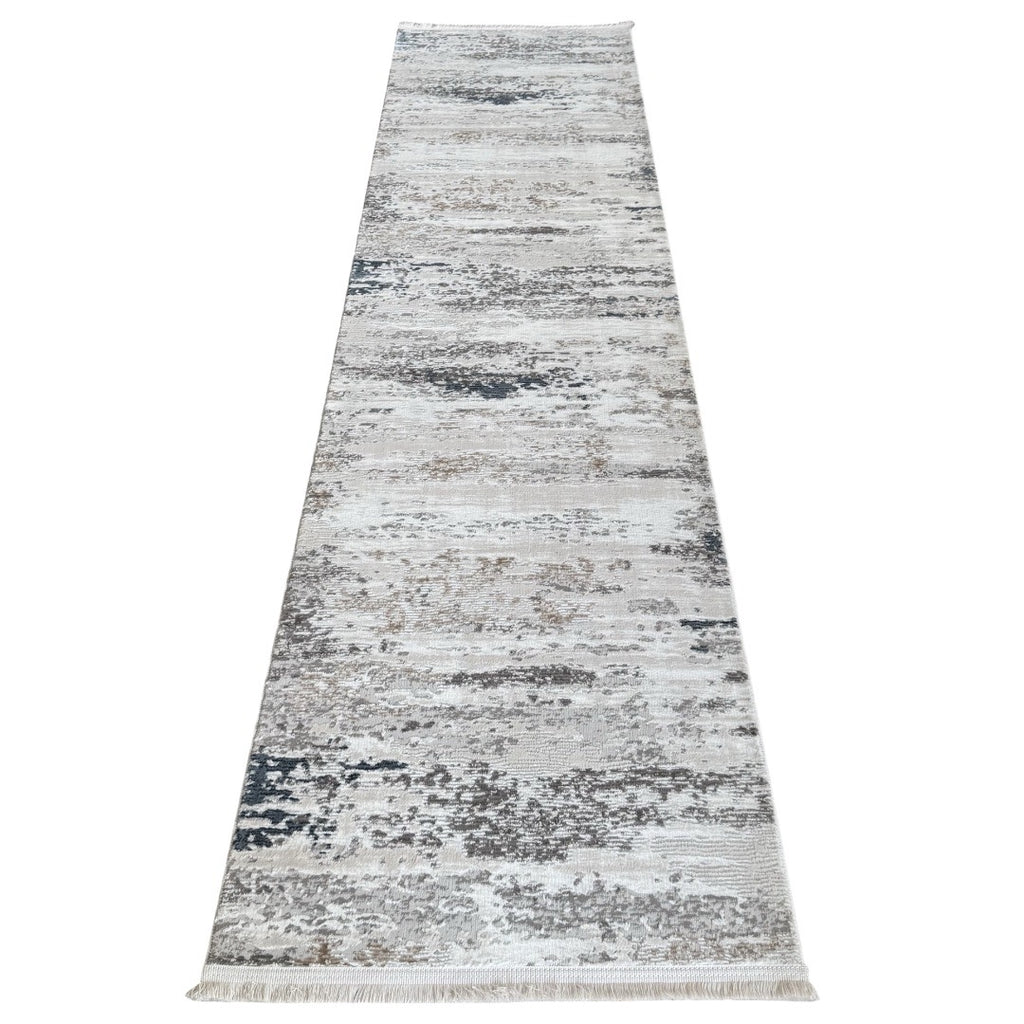 300 x 80 cm Grey & Ivory Distressed Abstract Runner Rug