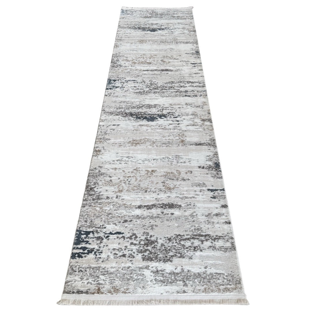 300 x 80 cm Grey & Ivory Distressed Abstract Runner Rug