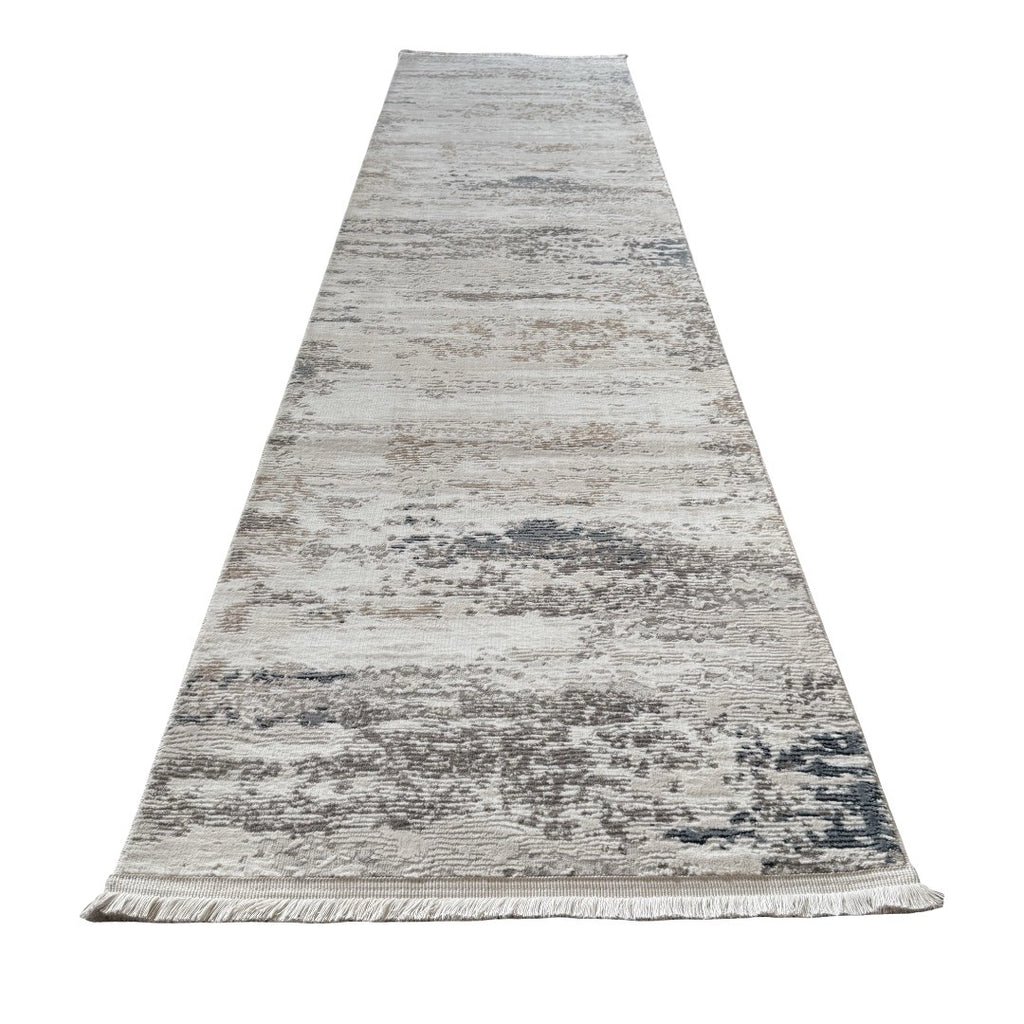 300 x 80 cm Grey & Ivory Distressed Abstract Runner Rug