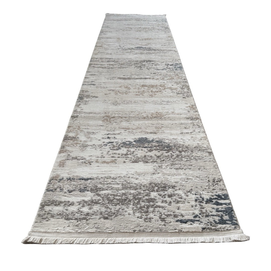 300 x 80 cm Grey & Ivory Distressed Abstract Runner Rug