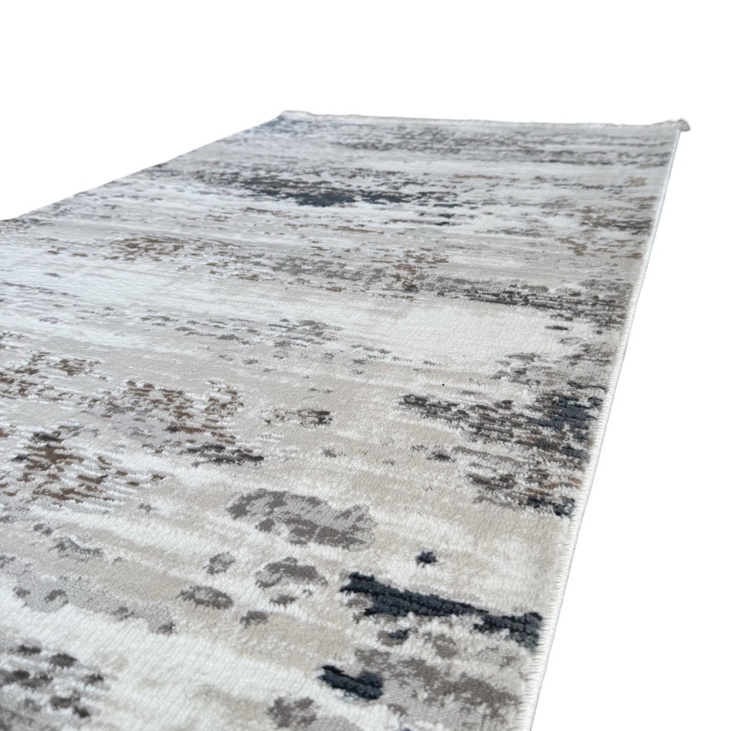 300 x 80 cm Grey & Ivory Distressed Abstract Runner Rug