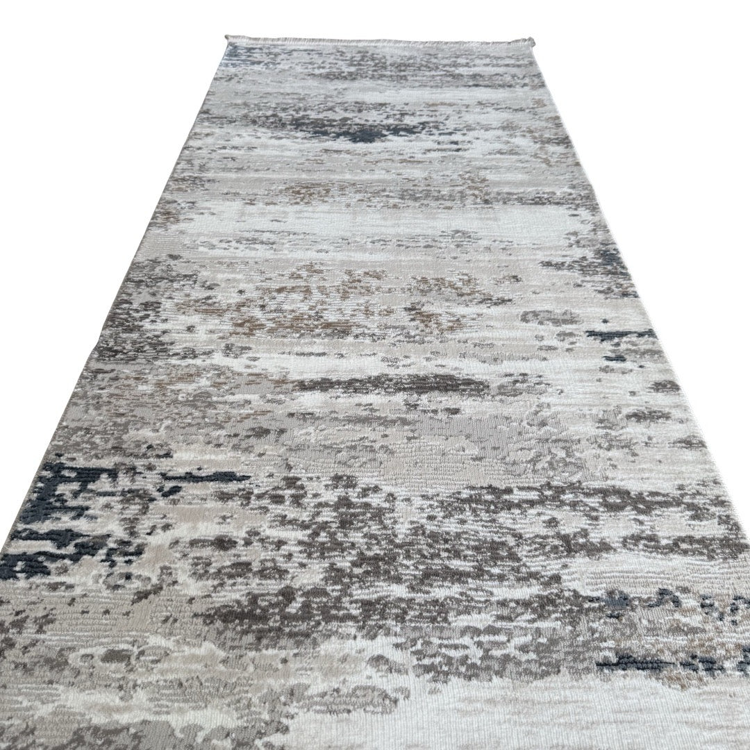 300 x 80 cm Grey & Ivory Distressed Abstract Runner Rug