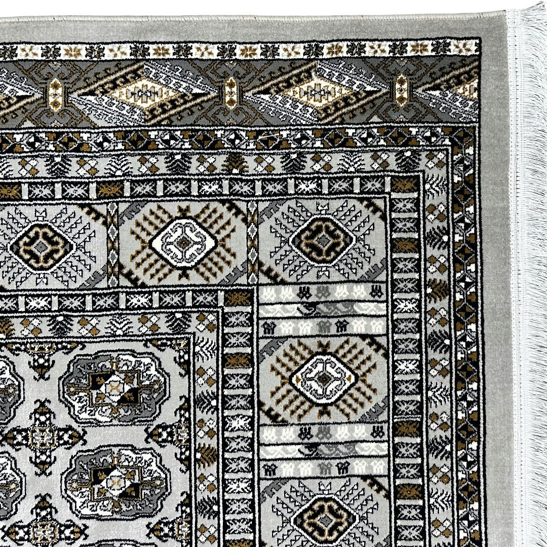 Square cream and grey Bokhara rug detail