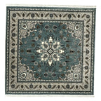200 x 200 cm Square Iranian Machine-Made Floral Medallion Rug in Blue & Cream