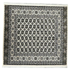 200 x 200 cm Square Iranian Machine-Made Bokhara Design Rug in Cream, Grey & Gold