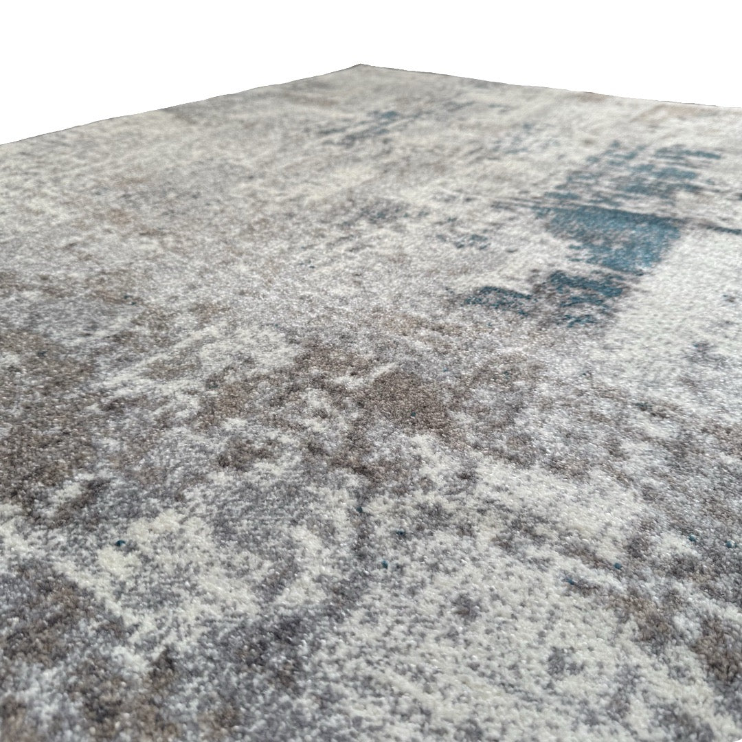 340 x 240 cm Monochrome Elegance in silver Grey with Teal Accents Area Rug
