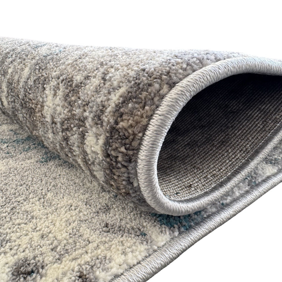290 x 200 cm Monochrome Elegance in Silver Grey with Teal Accents Area Rug