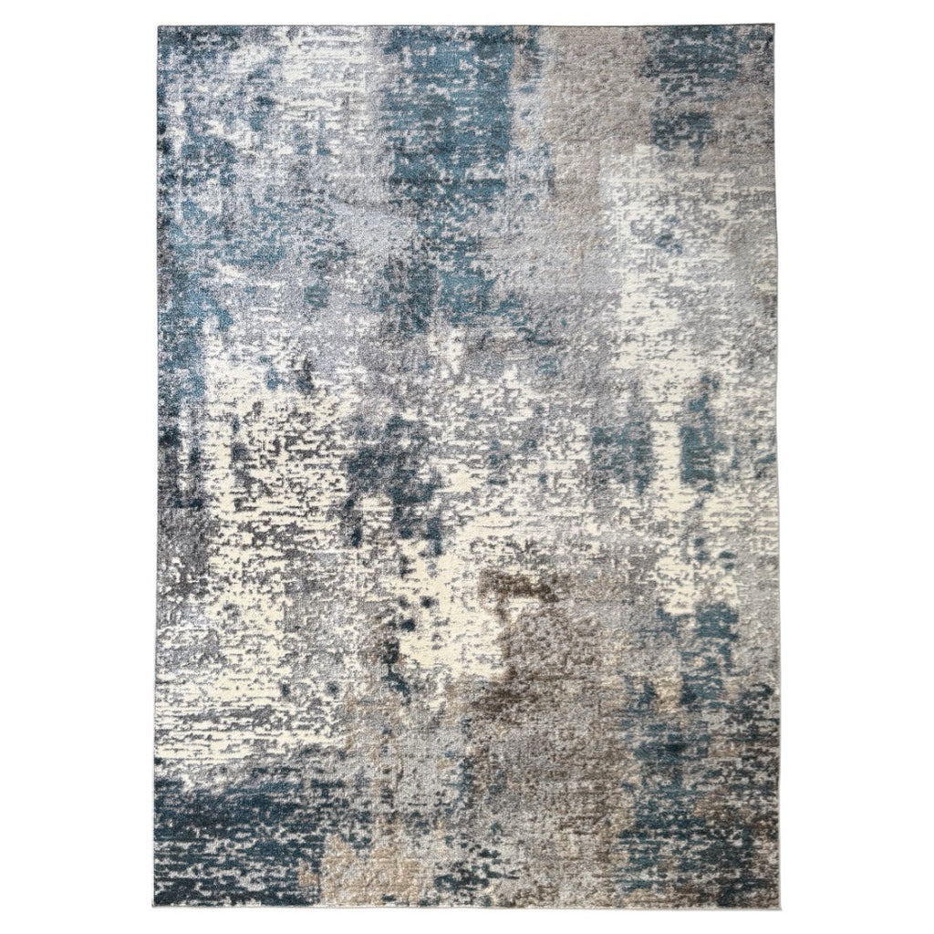 400 x 300 cm Distressed Canvas in Grey, Ivory & Turquoise Area Rug