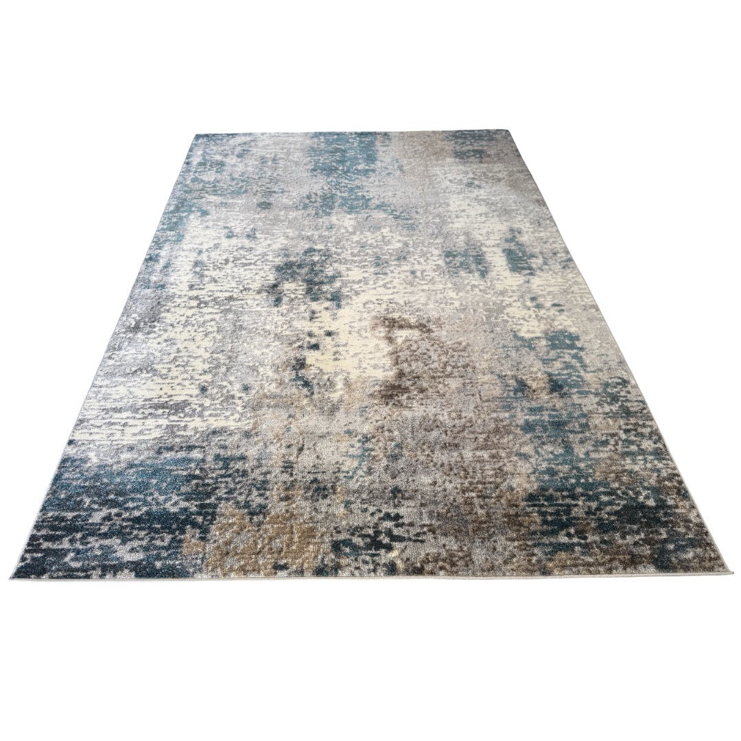 230 x 160 cm Distressed Canvas in Grey, Ivory & Turquoise Area Rug