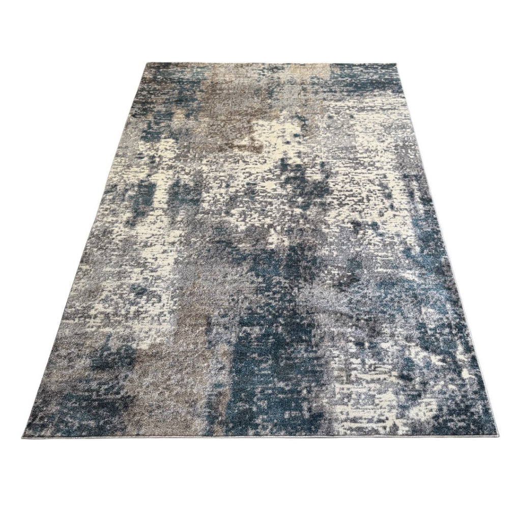 290 x 200 cm Distressed Canvas in Grey, Ivory & Turquoise Area Rug