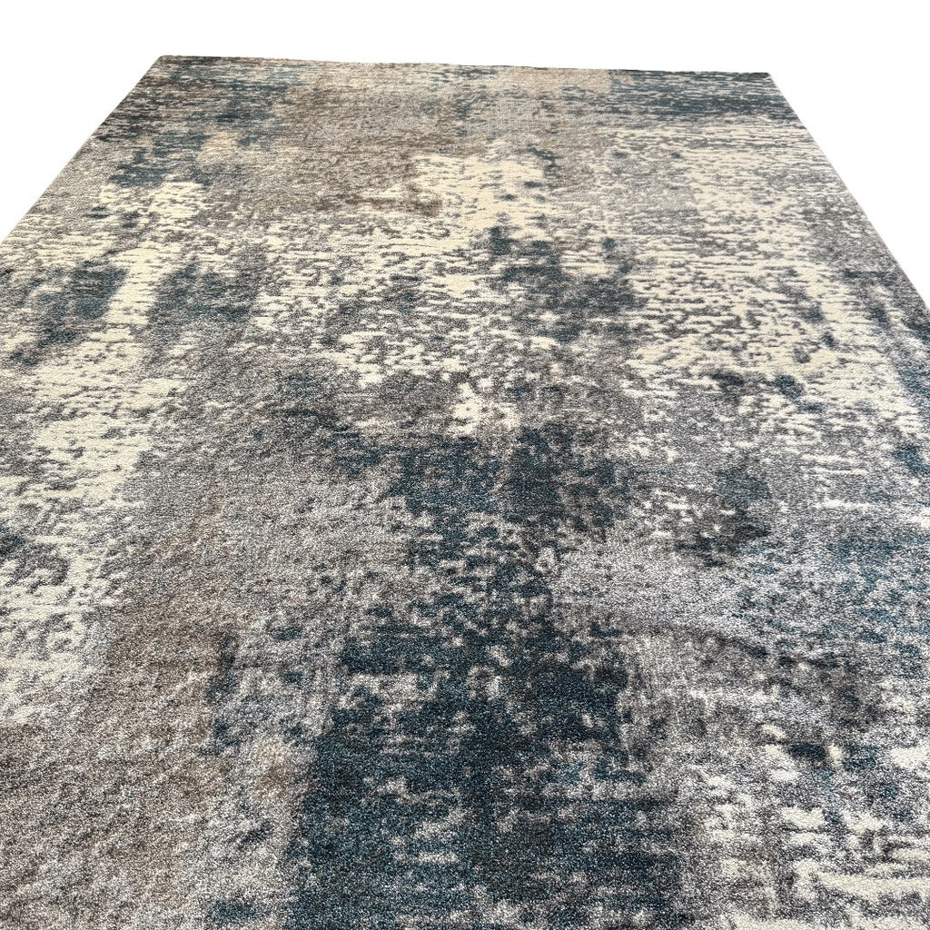 290 x 200 cm Distressed Canvas in Grey, Ivory & Turquoise Area Rug