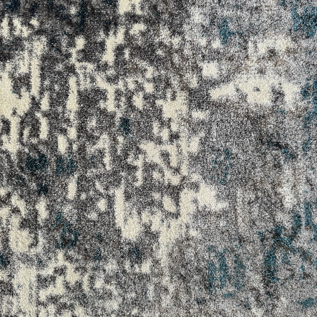 400 x 300 cm Distressed Canvas in Grey, Ivory & Turquoise Area Rug