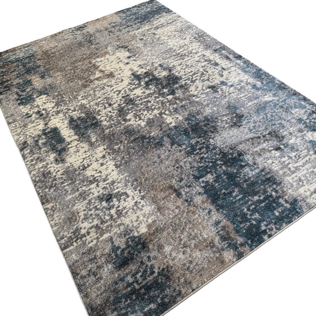 230 x 160 cm Distressed Canvas in Grey, Ivory & Turquoise Area Rug