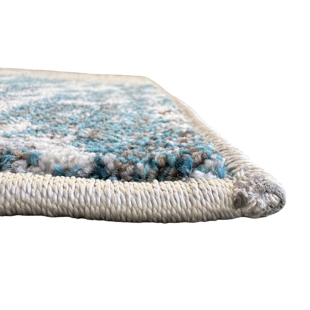 340 x 240 cm Distressed Canvas in Grey, Ivory & Turquoise Area Rug