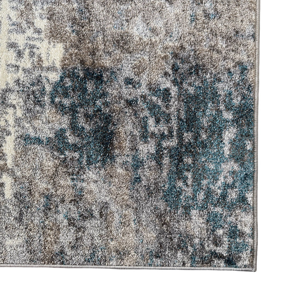 290 x 200 cm Distressed Canvas in Grey, Ivory & Turquoise Area Rug