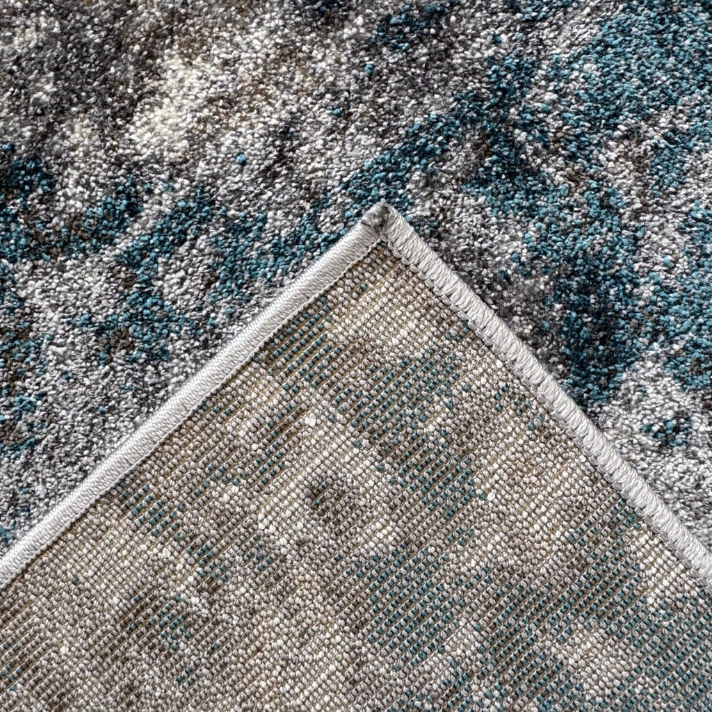 290 x 200 cm Distressed Canvas in Grey, Ivory & Turquoise Area Rug