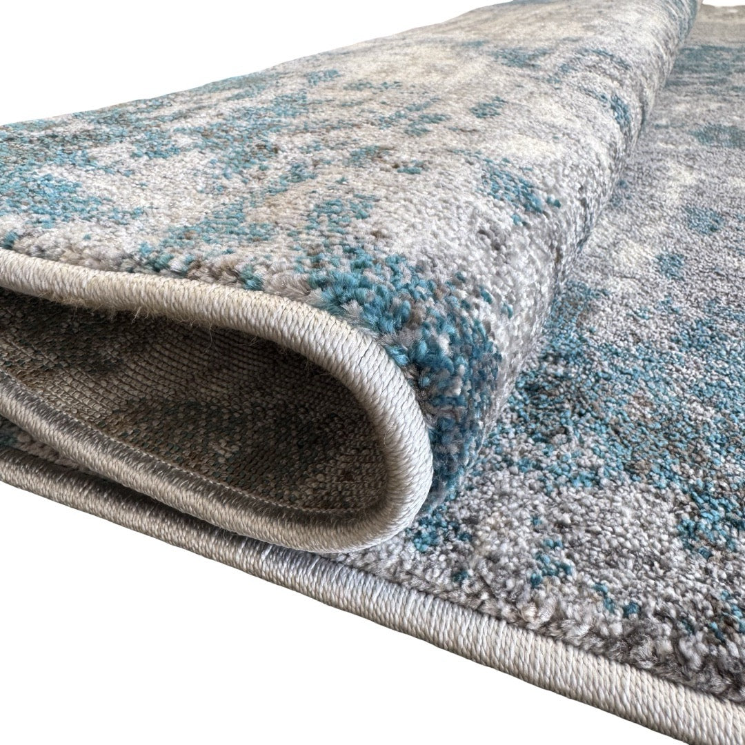 400 x 300 cm Distressed Canvas in Grey, Ivory & Turquoise Area Rug