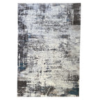 400 x 300 cm Light Grey & Charcoal Distressed Abstract Rug with Teal Accents