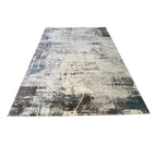 290 x 200 cm Light Grey & Charcoal Distressed Abstract Rug with Teal Accents