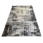 340 x 240 cm Light Grey & Charcoal Distressed Abstract Rug with Teal Accents
