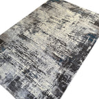 290 x 200 cm Light Grey & Charcoal Distressed Abstract Rug with Teal Accents
