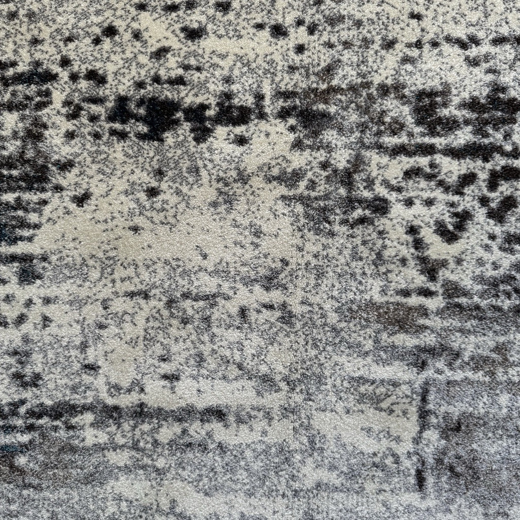 400 x 300 cm Light Grey & Charcoal Distressed Abstract Rug with Teal Accents