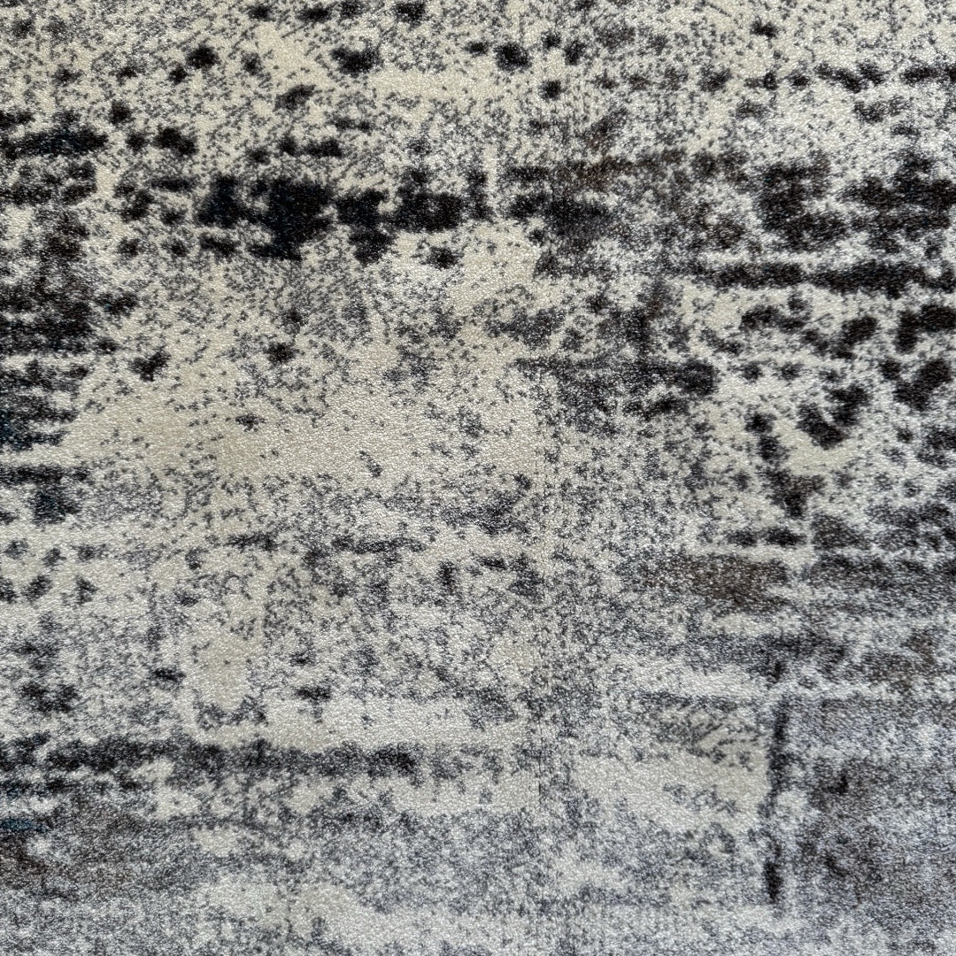 230 x 160 cm Light Grey & Charcoal Distressed Abstract Rug with Teal Accents