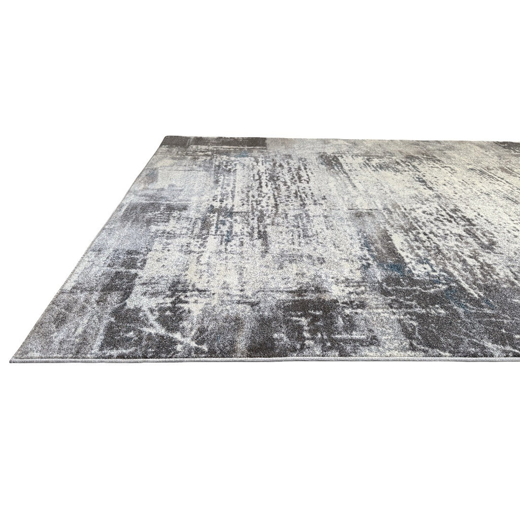 230 x 160 cm Light Grey & Charcoal Distressed Abstract Rug with Teal Accents