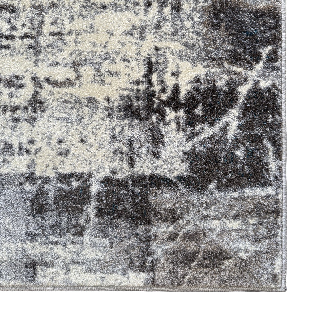290 x 200 cm Light Grey & Charcoal Distressed Abstract Rug with Teal Accents