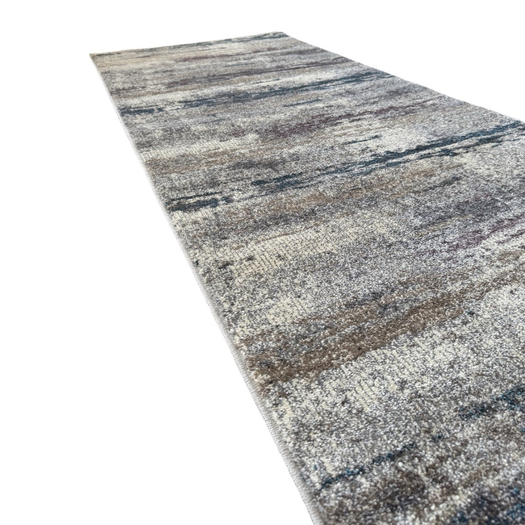 800 x 80 cm Modern Grey & Ivory Distressed Stripe Runner Rug with Pink Accents