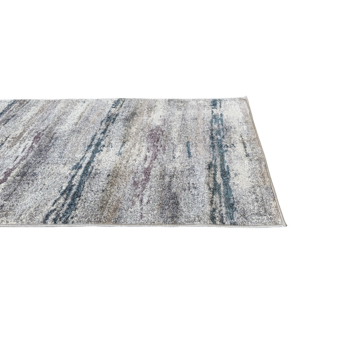 800 x 80 cm Modern Grey & Ivory Distressed Stripe Runner Rug with Pink Accents