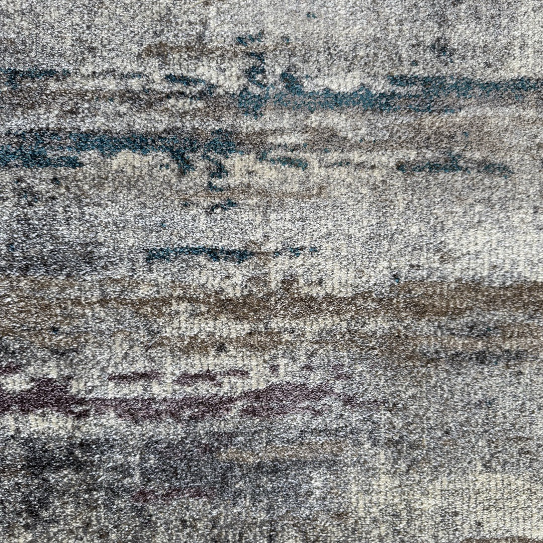 400 x 80 cm Modern Grey & Ivory Distressed Stripe Runner Rug with Pink Accents