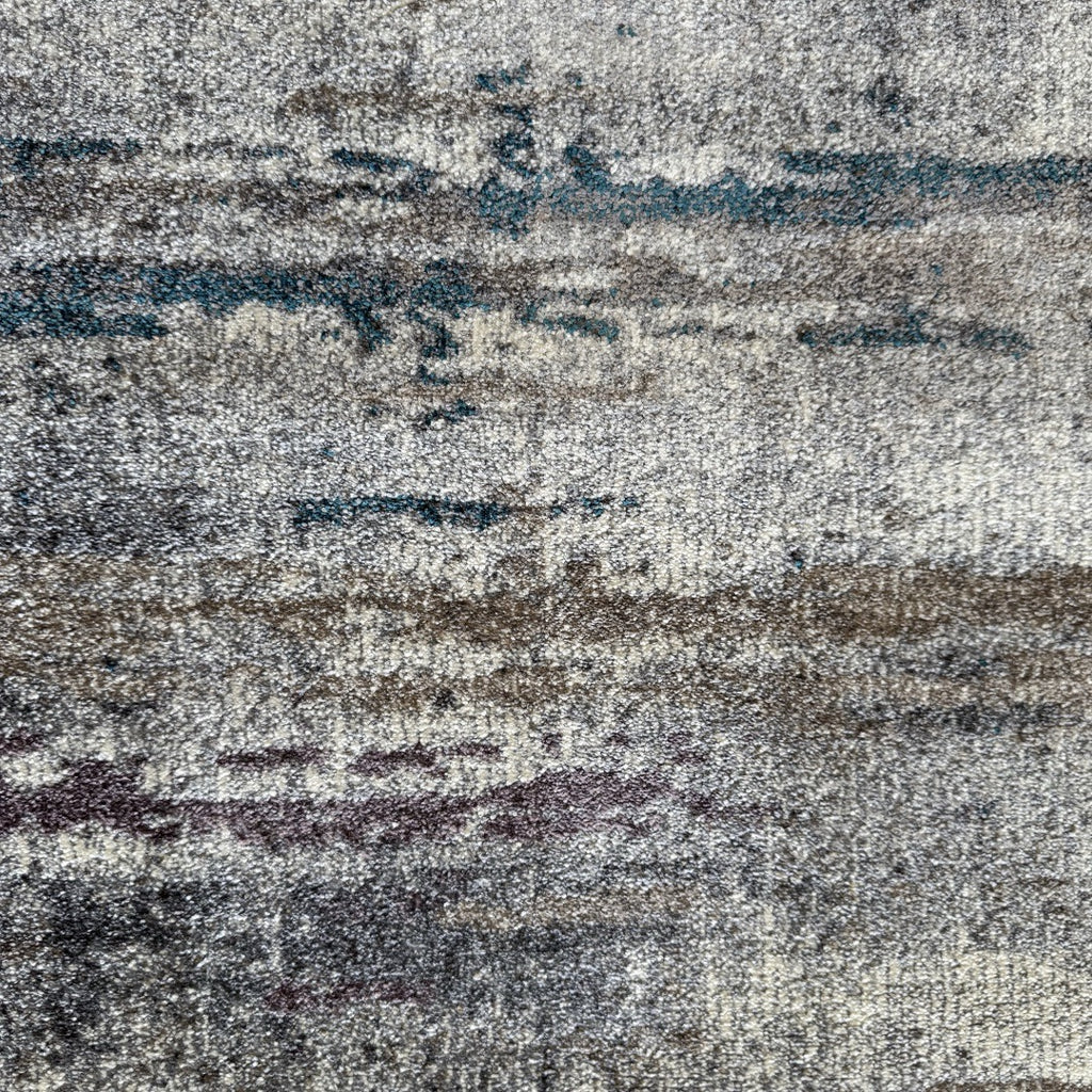 600 x 80 cm Modern Grey & Ivory Distressed Stripe Runner Rug with Pink Accents