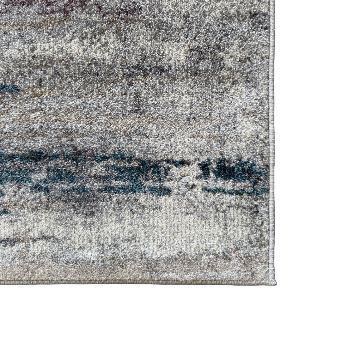 600 x 80 cm Modern Grey & Ivory Distressed Stripe Runner Rug with Pink Accents