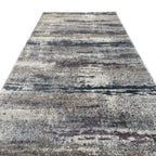 300 x 80 cm Modern Grey & Ivory Distressed Stripe Runner Rug with Pink Accents