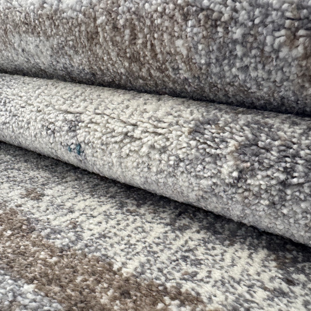 400 x 80 cm Modern Grey & Ivory Distressed Stripe Runner Rug with Pink Accents