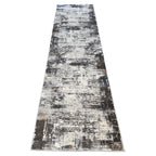 800 x 80 cm Light Grey & Charcoal Distressed Abstract Rug with Teal Accents