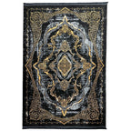230 x 160 cm Black & Gold Distressed Medallion Turkish Rug