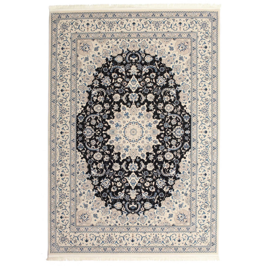 Turkish Machine Made Persian Navy Nain Rug